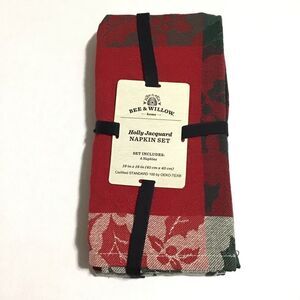 Bee & Willow Holly Jacquard Christmas Napkin‎ Set NEW